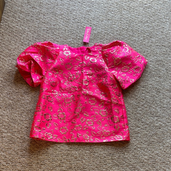 Lilly Pulitzer Tops - Hot Pink Floral Metallic Top -
